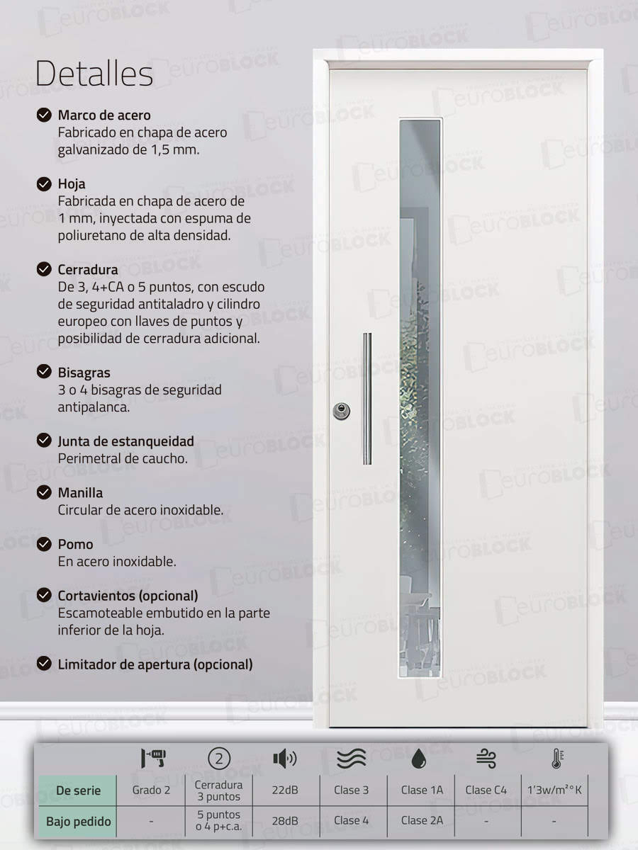 Puerta Galvanizada Metálica 1110-CR | 1110 Saga 100 Cristal Blanca (Cara Interior Lisa)